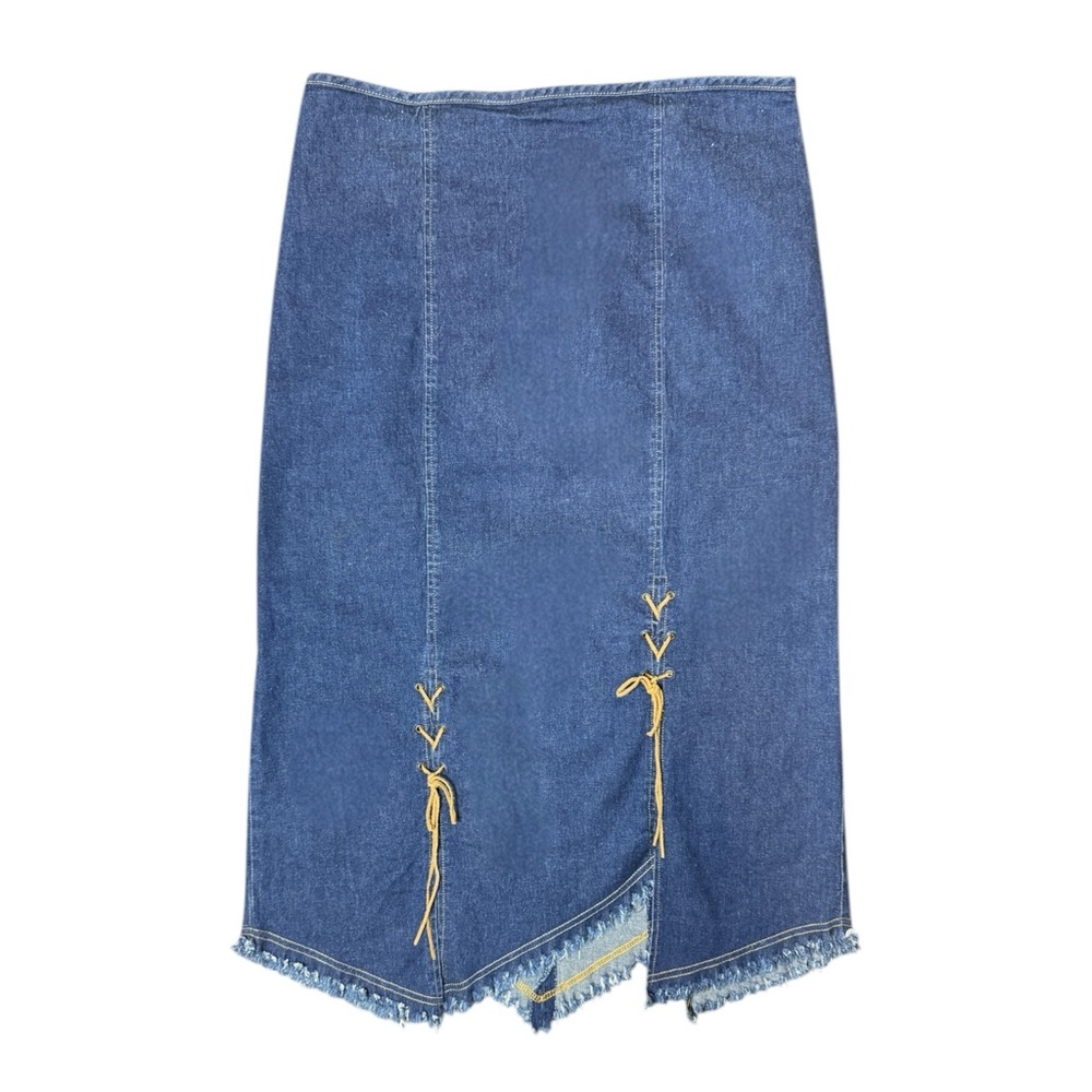 Y2K Morningside Jeanswear Blue Denim Asymmetrical Lace-up Maxi Skirt Size 12